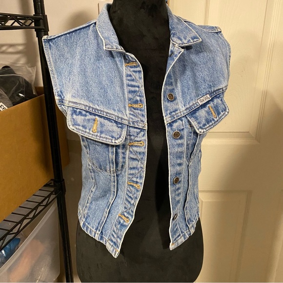 Silver Hawk  Denim Jean Vest Button Down Vest Shirt Chest pockets Shirt Top Vest - Picture 14 of 14